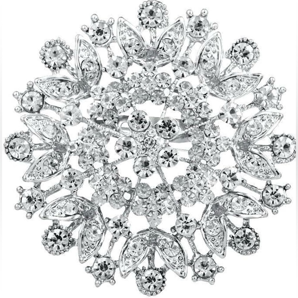 NEW EVER FAITH Austrian Crystal 2.5" Flower Star Starburst Luxury Pin Brooch